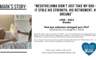 Informational poster about mesothelioma and asbestos exposure risks